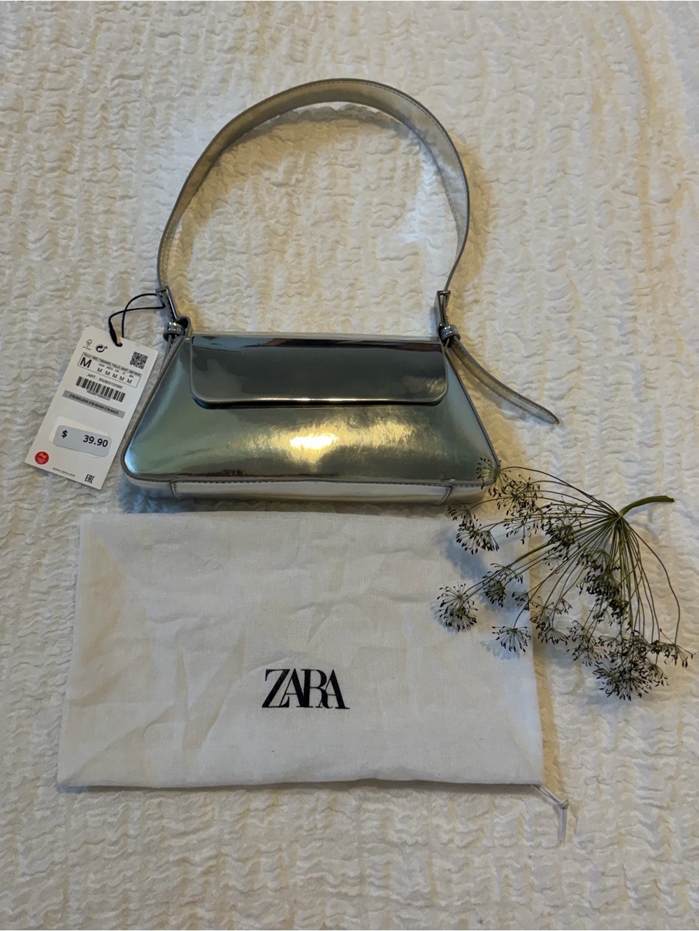 ZARA Iridescent Silver Shoulder Bag
